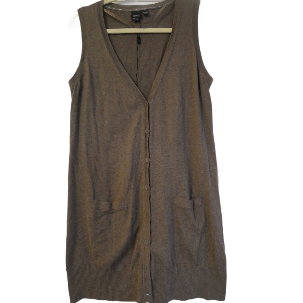E-Spirit Brown sleeveless cardigan